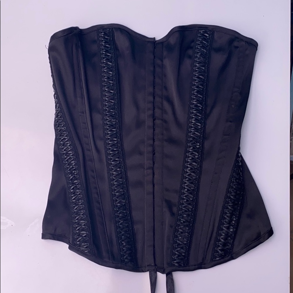 Black tie up and fasten corset